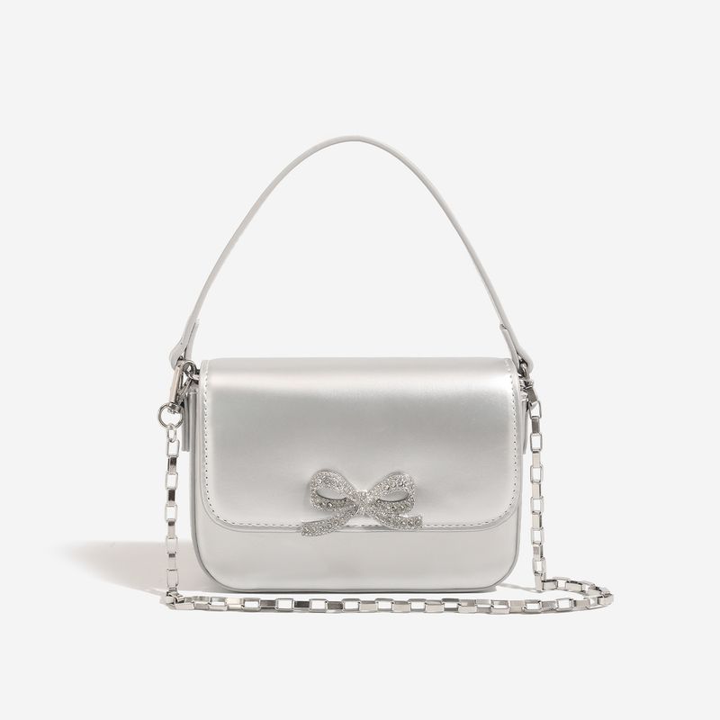 Borsa da donna con fiocco di cristallo, borsa a mano con piccola borsa quadrata, borsa a tracolla versatile con catena di alta qualità, nuova_voghion.com