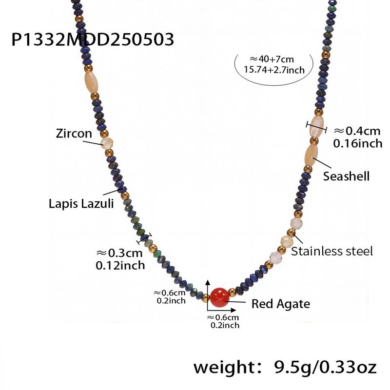 Collana da donna fatta a mano con perline di lapislazzuli e agata rossa, girocollo minimalista boho, elegante e casual, a strati_voghion.com
