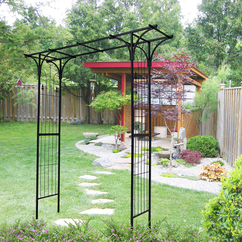 Metal Garden Arch Garden Arbor Trellis Climbing Plants Support Arch Outdoor Arch Wedding Arch Party Events Archway Black_voghion.com