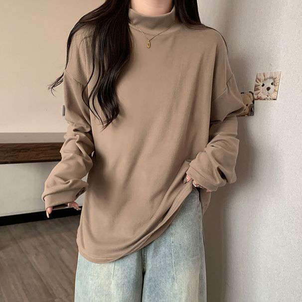 2024 Herbst/Winter Neue Halbhohe Kragen Langarm für Frauen, Lose Vielseitig, mit Dicken Innen und Deutsch Samt Basis_voghion.com