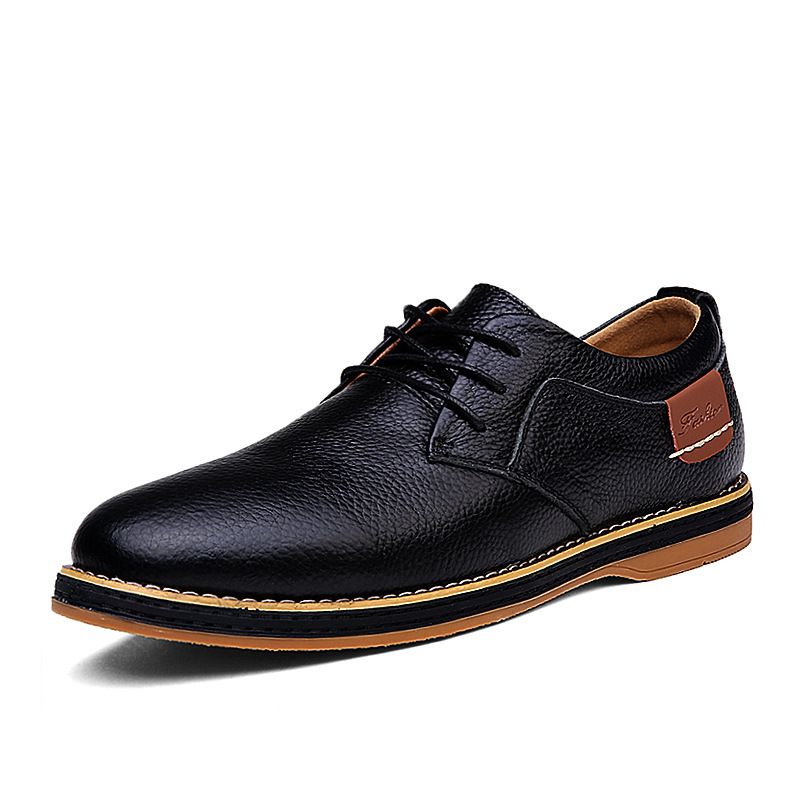 Spring And Autumn Large Size Men's Low-Top Lace-Up Casual Leather Hand-Stitched British Style Work Shoes For Men_voghion.com
