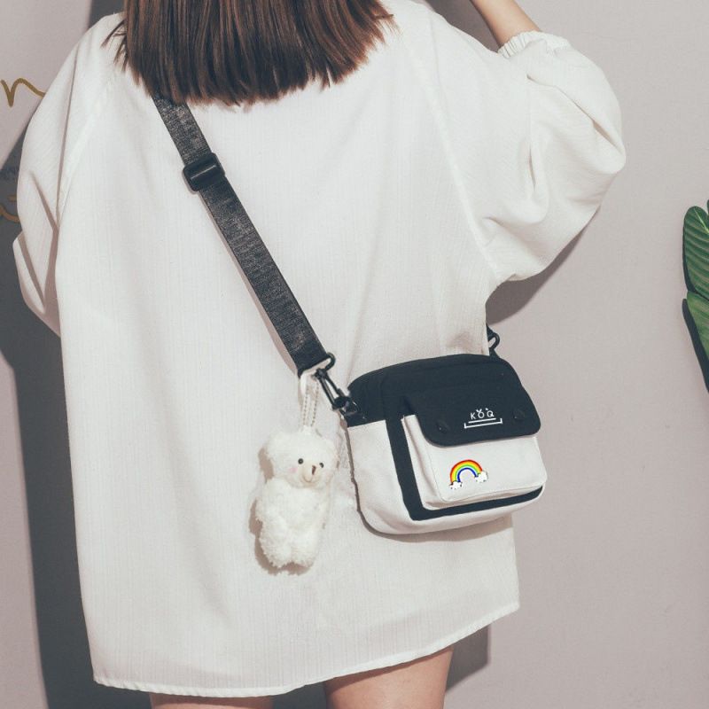 INS Canvas For Women Crossbody 2025 New Korean Version Versatile Phone Student Single Shoulder Small Square Bag_voghion.com
