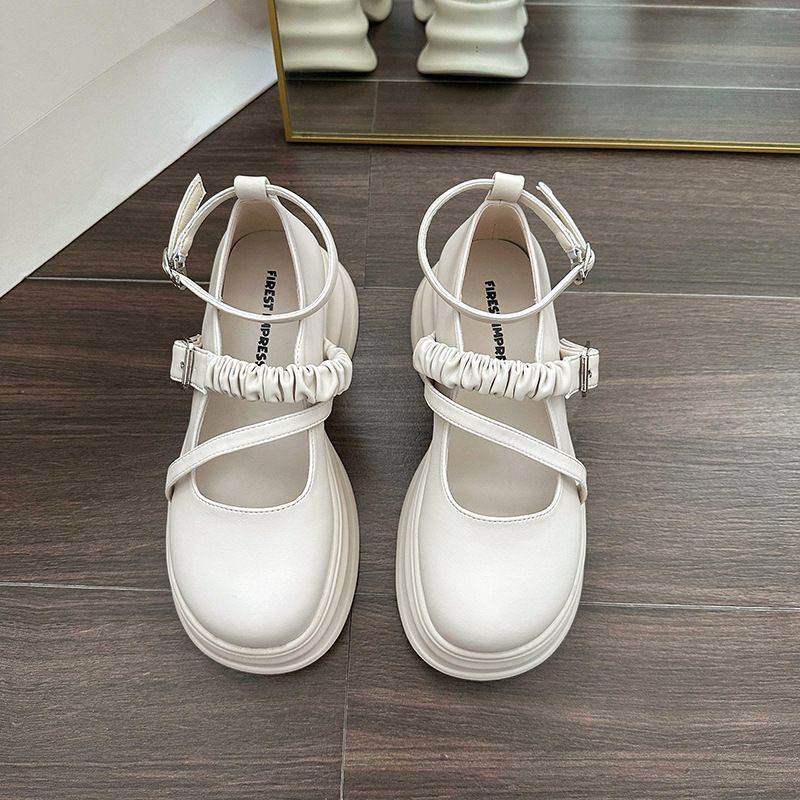 Mary Jane Schoenen Dames 2024 Zomer Nieuwe Dikke Zool Grote Kop Schoenen Japanse JK Enkele Schoenen Kleine Leren Schoenen Dikke Hak Lefu Schoenen_voghion.com