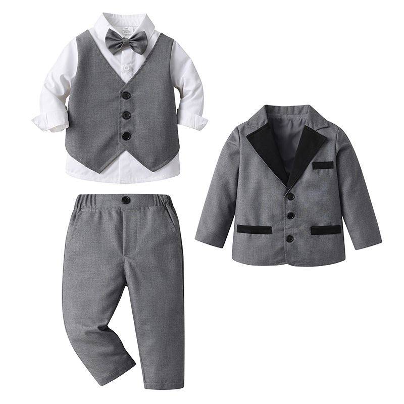 Bebek giysileri Çocuk giysileri sahte yelek takım elbise üç parçalı çocuk giysileri ceketli bebek erkek takım elbise_voghion.com
