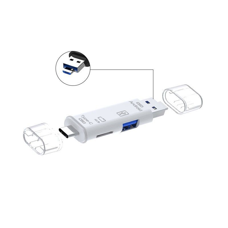 5 in 1 Multifunktions-USB 2.0 Typ C/USB/Micro-USB/TF/SD-Speicherkartenleser OTG-Kartenleser-Adapter Handy-Zubehör_voghion.com