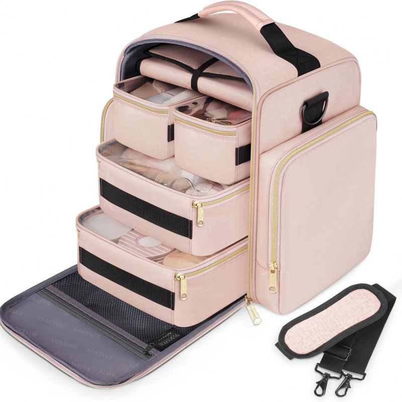 Bolsa de cosméticos de viagem, bolsa de armazenamento, 4 caixas destacáveis, 1 rolo organizador de joias, várias bolsas de armazenamento, bolsa de cosméticos_voghion.com