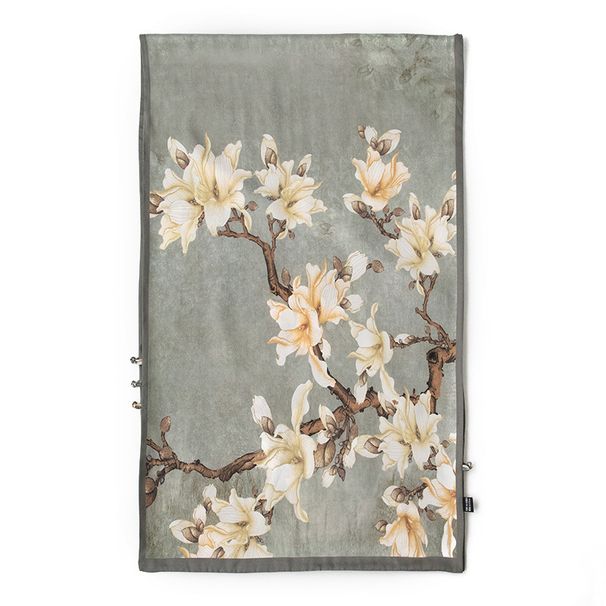 Sciarpa da donna sottile di alta qualità stampata con fiori di magnolia verde chiaro Four Seasons, confezione regalo in seta di gelso al 100%, 2024_voghion.com