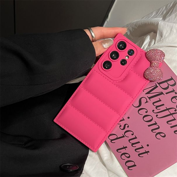 For Samsung Galaxy S23 S22 S21 S25 S24 S20 FE Plus Note 20 Ultra Diamond Kitty Bowknot Soft Down Jacket Phone Case Puffer Cover_voghion.com
