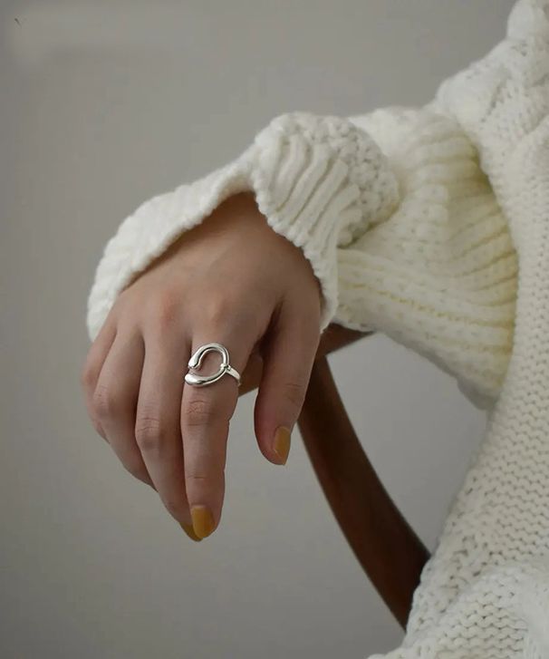 Anello in argento puro con bocca aperta, stile coreano, elegante, giapponese, francese, C-line, per le donne_voghion.com