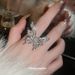 Real Gold Plated Zircon Butterfly Pearl Open Elegant High-end Sense Fashionable Versatile Index Finger Ring Accessory_voghion.com