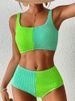 Women's Clothing Bikini Two Piece Set Adjustable Sling Color Matching Personality With Chest Pad High Waist Bikini Swimsuit_voghion.com