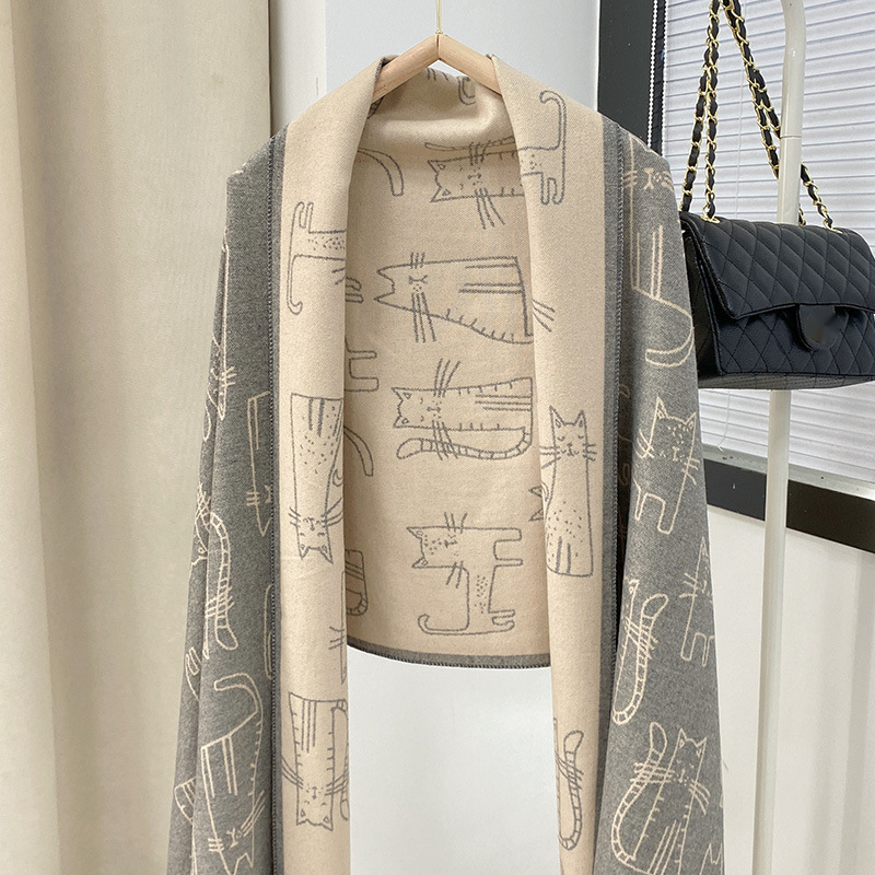Nuovo cashmere di alta qualità 2024 per le donne in inverno, marchio alla moda, carino, sciarpa spessa versatile bifacciale_voghion.com