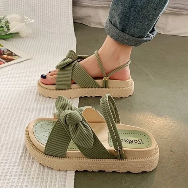 Dámské sandály Mujer Letní vílí styl 2023 Nová móda Studentská platforma Roman Lady Sandals Ploché boty Roztomilé pantofle_voghion.com