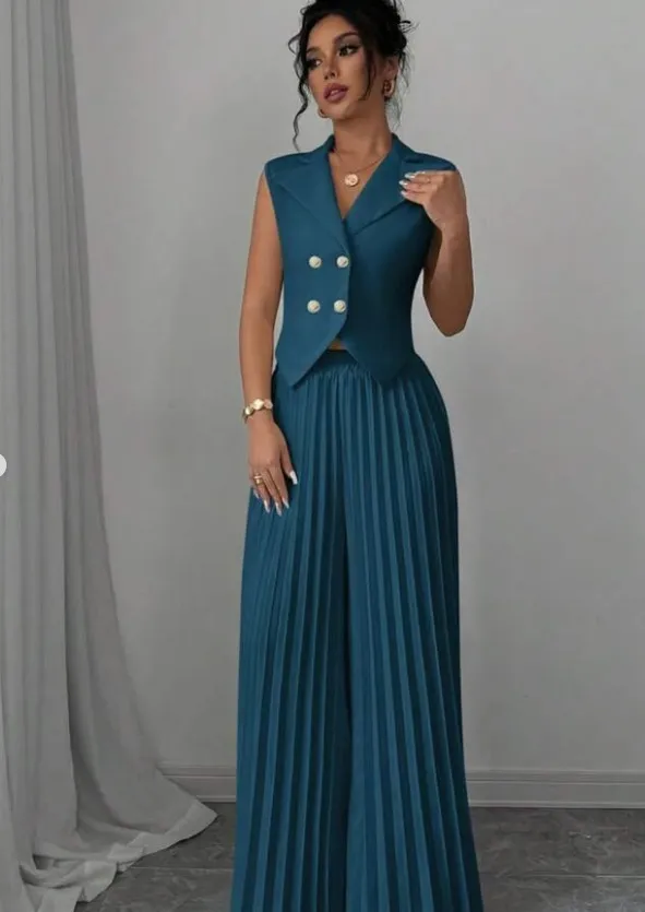 Nouvelle mode gilet gilet jupe plissée costume vêtements pour femmes_voghion.com