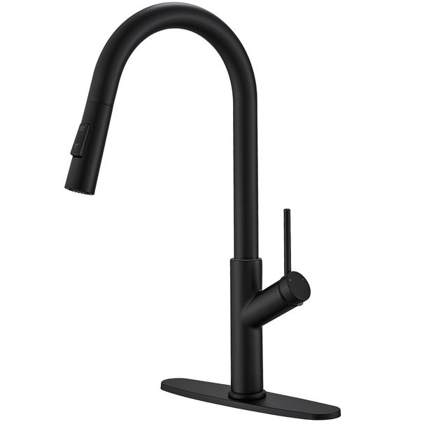 Single Handle Pull Down Sprayer Kitchen Faucet In Matte Black_voghion.com