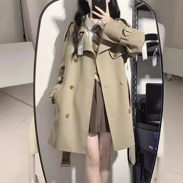 Īsa sieviešu rudens un ziemas jaunā korejiešu britu stila vidēja garuma vējjaka ar jaku_voghion.com