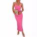 Dameskleding Zomer Bodycon Lange Jurk Geribbelde Tube Top Zijsplit Elegante Slim Fit Jurk Voor Casual Feestkleding_voghion.com