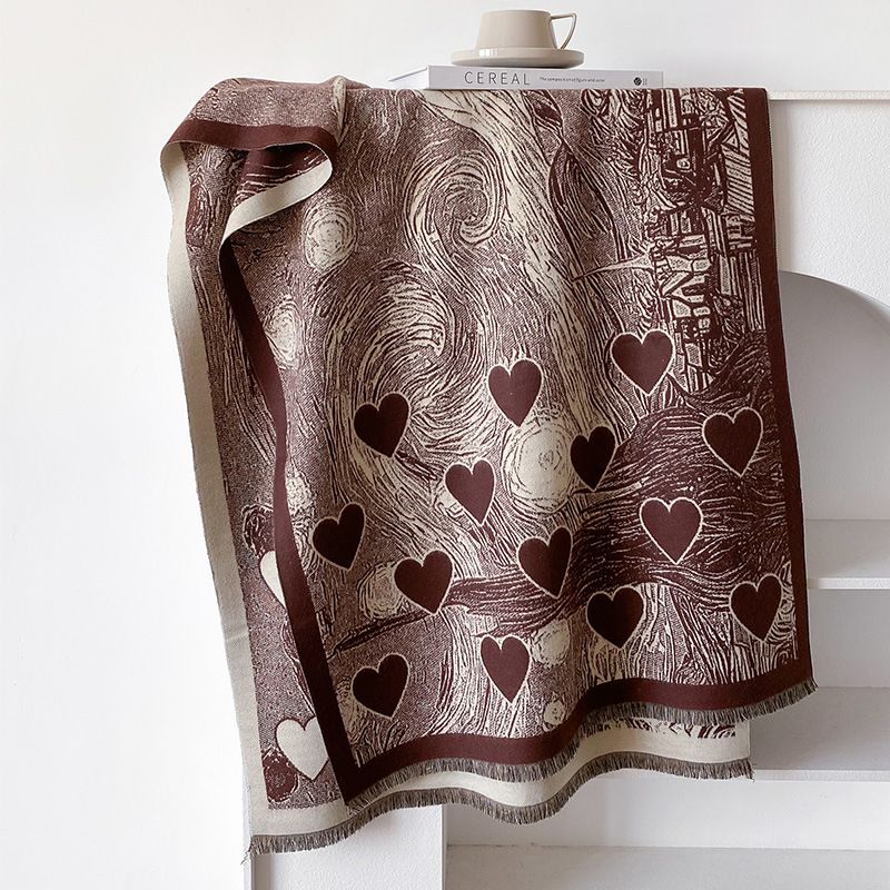 New autumn shawl heart-shaped printed scarf for both winter office use. Warm and luxurious feeling with a blanket cover_voghion.com