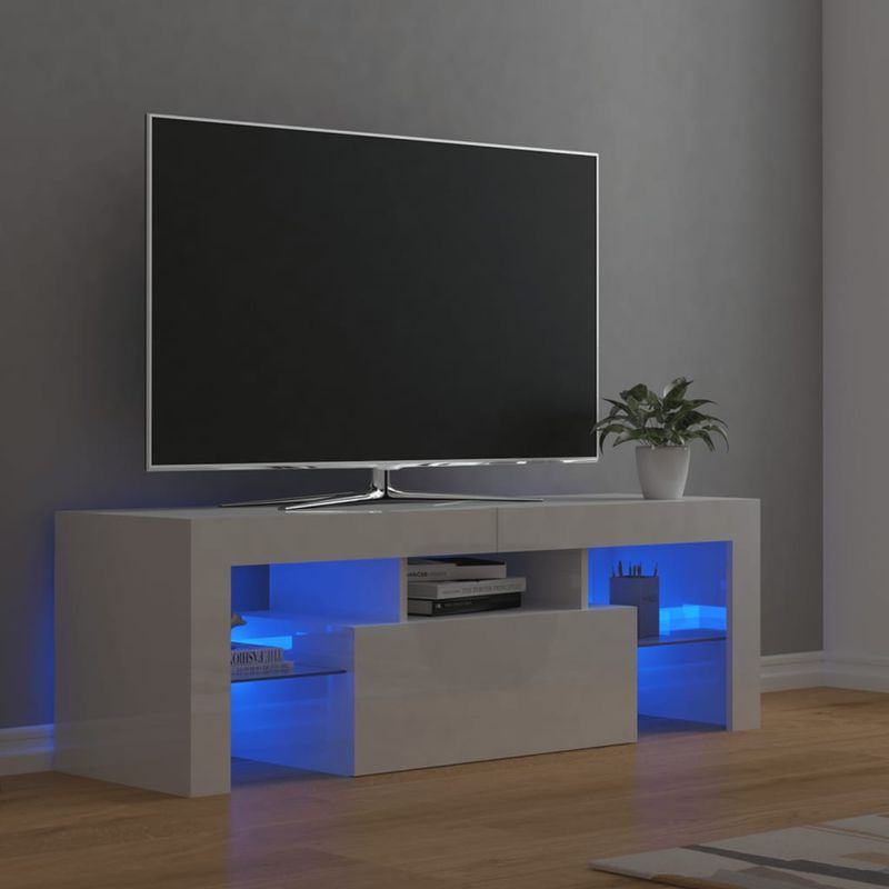 TV-Schrank mit LED-Leuchten Hochglanz-Weiß 120x35x40 cm_voghion.com