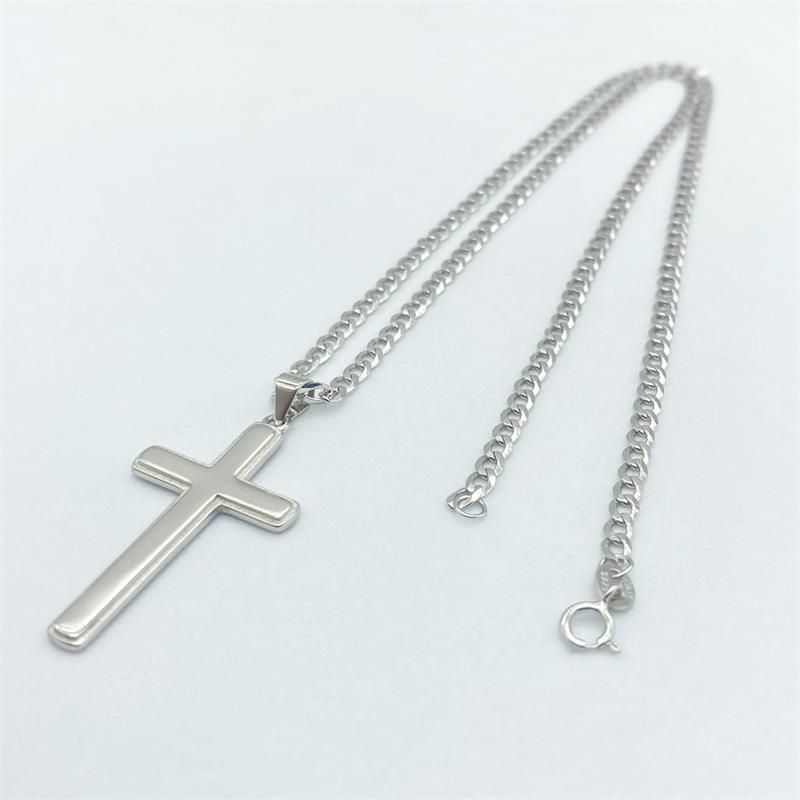 Collana lunga unisex con ciondolo a croce in argento sterling, versatile, stile hip-hop_voghion.com