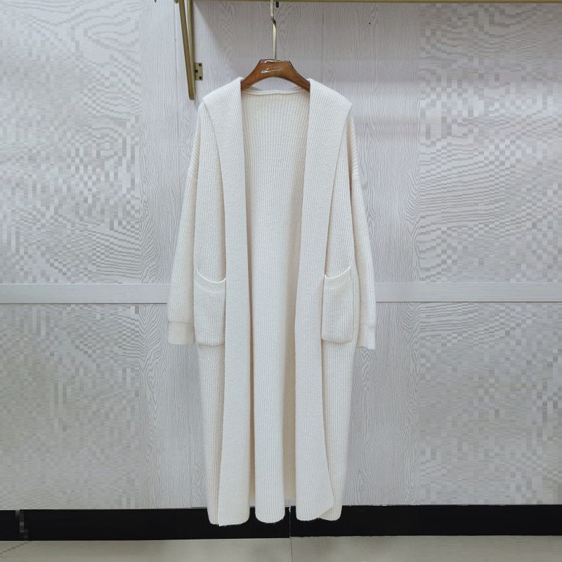 Cardigan oversize con cappuccio in maglia da donna - Cappotto lungo, morbido e caldo per l'autunno e l'inverno_voghion.com