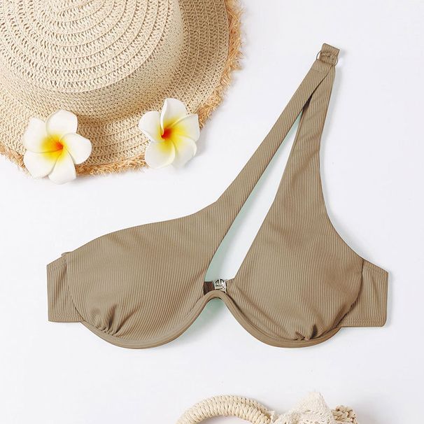 Verve 2025 Solid Color Sexy Triangle Women's Two-Piece Swimsuit Single Shoulder Beach Bikini_voghion.com