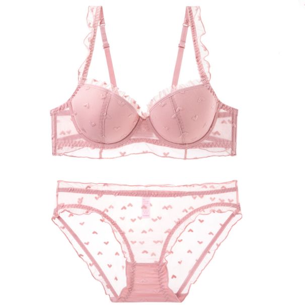 Completo reggiseno push-up Pure Desire a forma di cuore con ricamo floccato, piccolo seno, intimo da donna_voghion.com