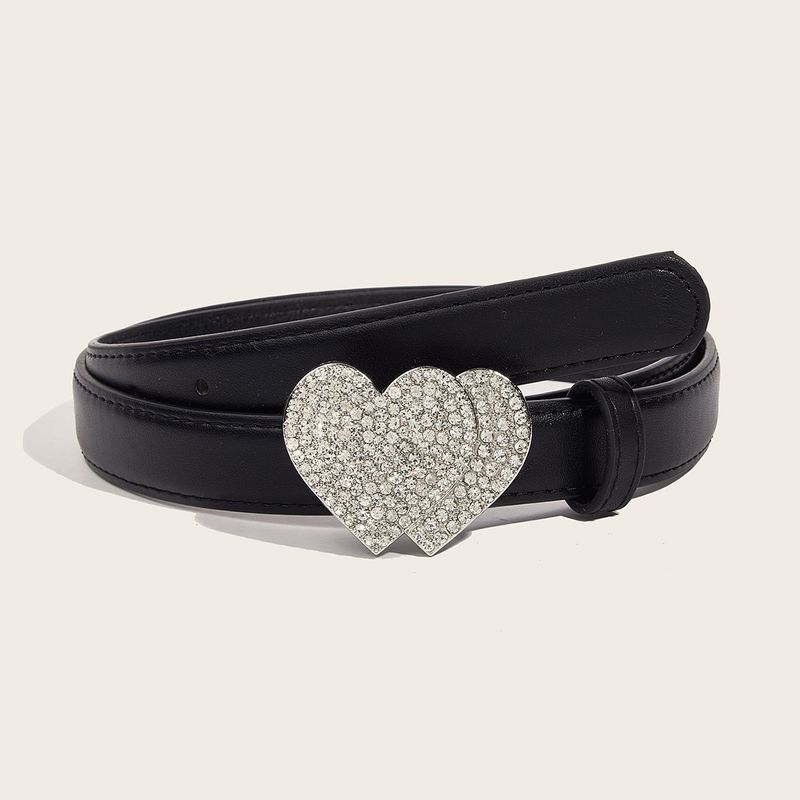 Gerade neue Metall-Liebes-Diamant-Schnalle, vielseitiger und einfacher Damengürtel, dekorative Jeans mit trendigem Stil_voghion.com