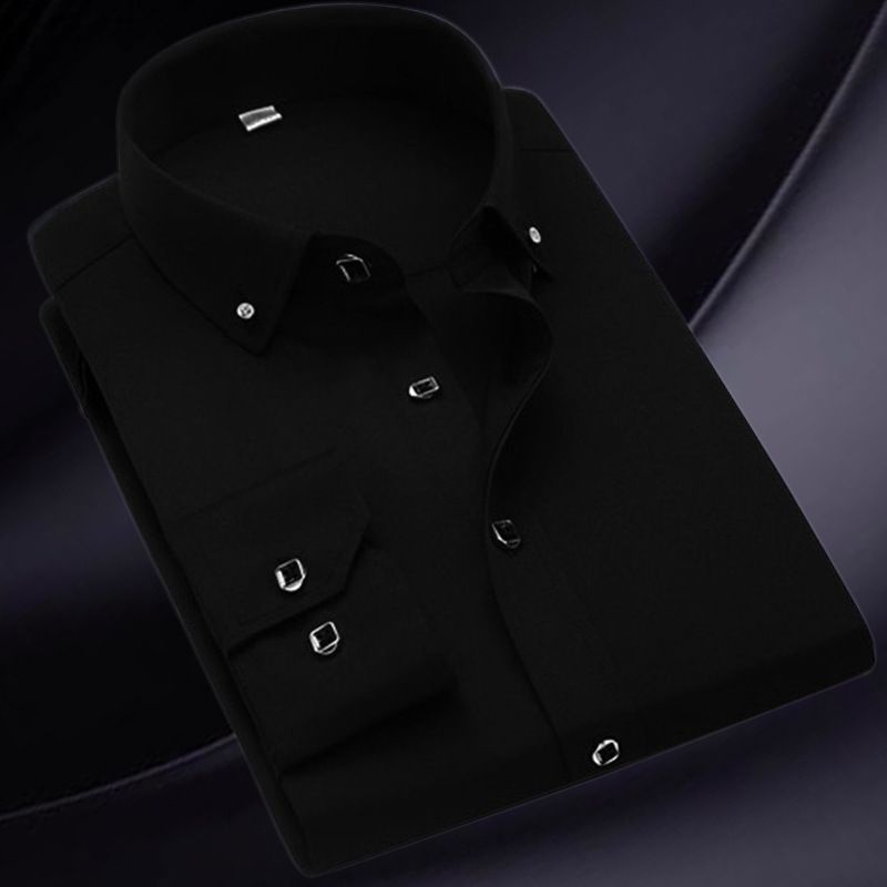 Herrenbekleidung Herren Langarmhemd Business Professional Weißes Hemd Herrenhemd Diamantknopf Einfarbiges Hemd Lässige Herrenbekleidung_voghion.com