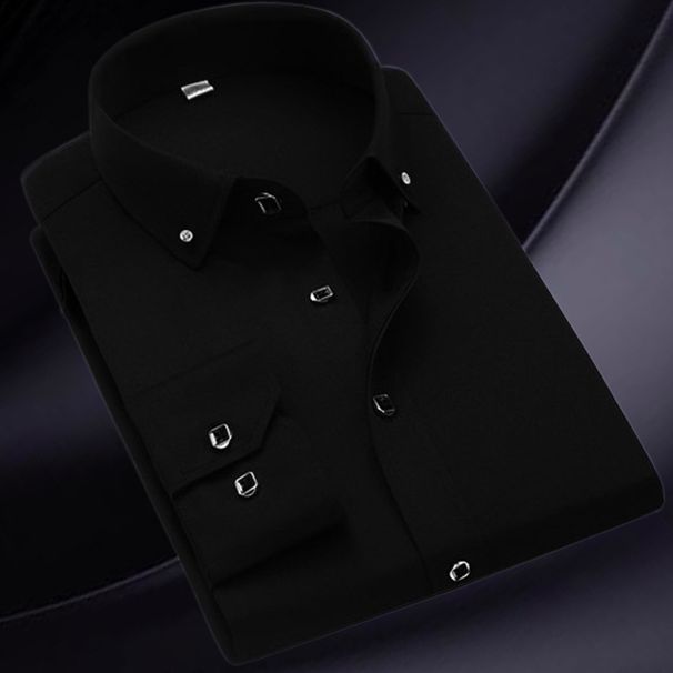 Herrenbekleidung Herren Langarmhemd Business Professional Weißes Hemd Herrenhemd Diamantknopf Einfarbiges Hemd Lässige Herrenbekleidung_voghion.com
