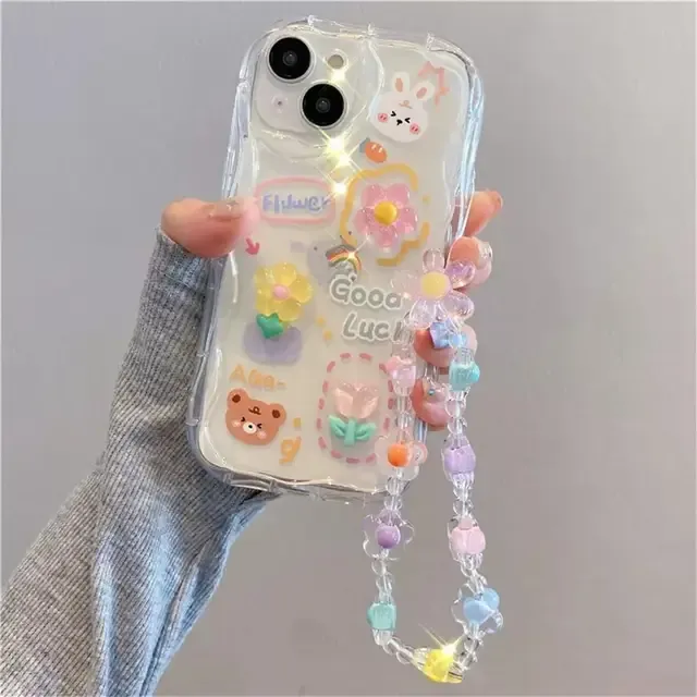 3D Kaninchen Puppe Blume Kette Fall Für Xiaomi Poco M6 Pro 5G X3 M3 X5 F4 X3GT Mi 11 14 12T Lite Abdeckung Couqe Weichen Niedlichen_voghion.com