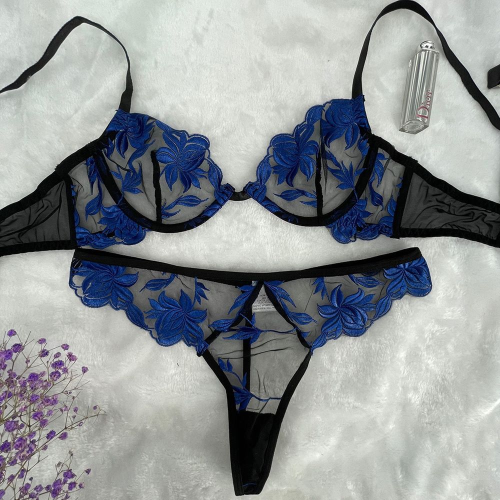 Completo intimo sexy da donna con ferretto, in rete nera ultra sottile_voghion.com