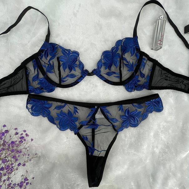 Completo intimo sexy da donna con ferretto, in rete nera ultra sottile_voghion.com