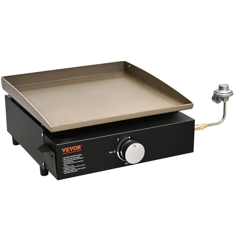 VEVOR Commercial Griddle, 16.9" Heavy Duty Manual Flat Top Griddle, Countertop Gas Grill With Non-Stick Cooking Plate, Steel LPG Gas Griddle, 1-Burner Restaurant Portable Grill - 13,000 BTU_voghion.com