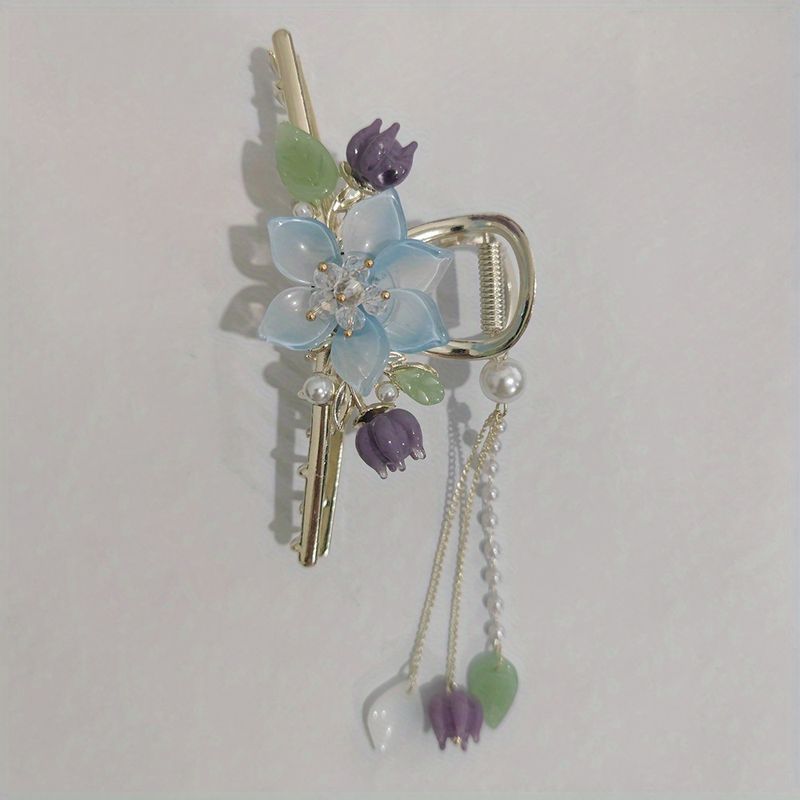 Klassikaline Orchid Fringe Hair Grabber Tugeva hoidikuga juukselõuaklamber paksude juuste jaoks Aksessuaarid igapäevaseks rannapeoks_voghion.com
