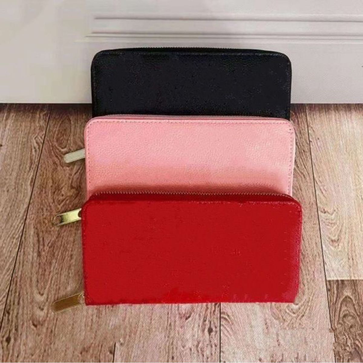2023 Women's Lychee Pattern Solid Color Embossed Medium Long Single Wallet Metal Zipper_voghion.com