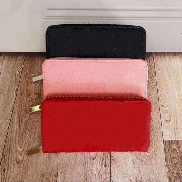 2023 Women's Lychee Pattern Solid Color Embossed Medium Long Single Wallet Metal Zipper_voghion.com