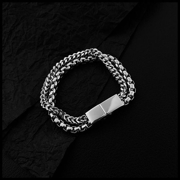 Bracciale semplice, alla moda, da uomo, da donna, in acciaio al titanio, di alta qualità, con doppio strato cubano, stile di nicchia._voghion.com