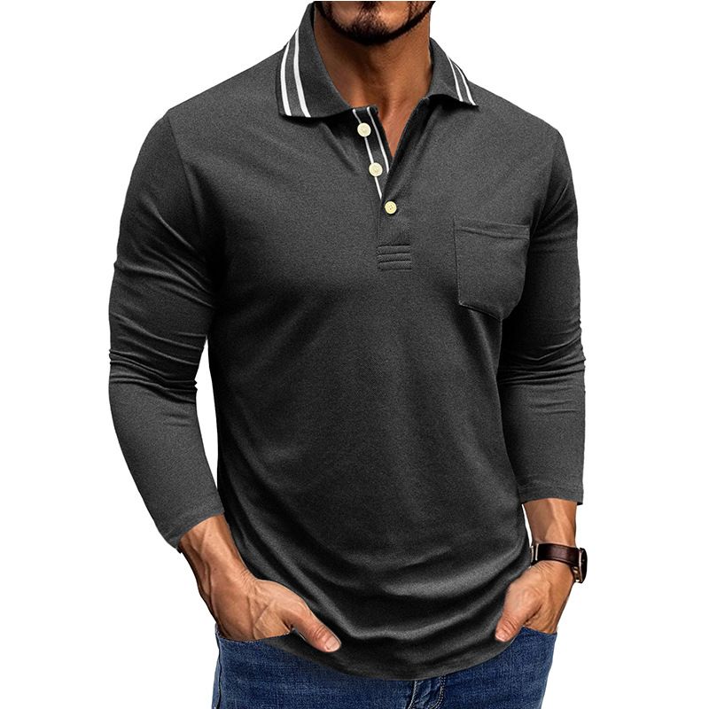 Herren T-Shirt mit Reversknopf und langen Ärmeln, Poloshirt_voghion.com