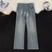 Unisex Autumn Trendy High Street Casual Versatile Straight Leg Long Pants American Cat Whisker Distressed Washed Jeans_voghion.com