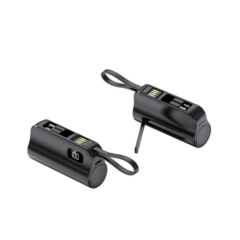 Power Bank Mini Capsule Power Bank 5000 mAh, klein und tragbar, mit integriertem Stecker für mobile Stromversorgung, aufgedrucktes Logo_voghion.com