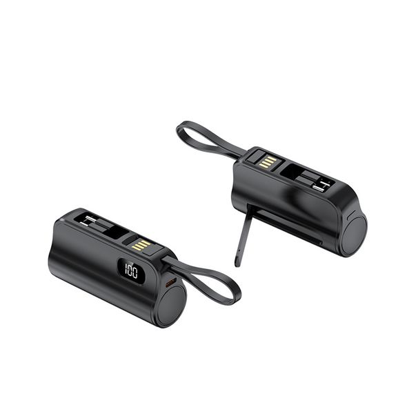 Power Bank Mini Capsule Power Bank 5000 mAh, klein und tragbar, mit integriertem Stecker für mobile Stromversorgung, aufgedrucktes Logo_voghion.com