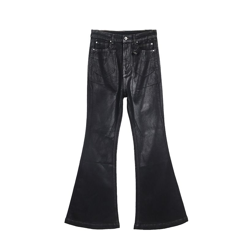 Vêtements pour hommes Jeans cirés classiques foncés évasés Pantalons amples évasés superposés_voghion.com