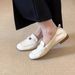 Schaffell-Version ~ Sanfte weiße elegante Slip-On flache Loafer Damen Square Toe Single Camellia kleine Lederschuhe_voghion.com