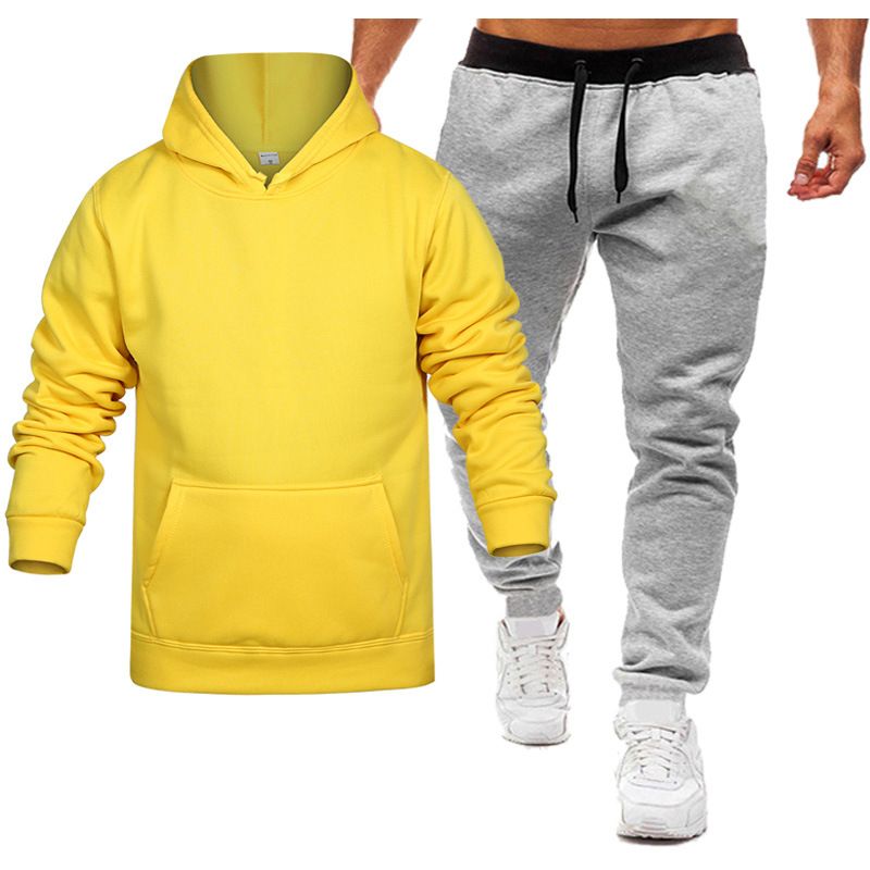 Men's Clothing spring, autumn and winter  men's and women's leisure European code blank solid color suit fleece loose sweater and pants two-piece set_voghion.com