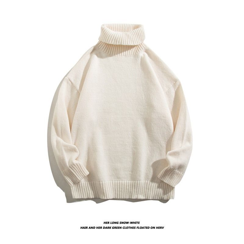 New retro high neck sweater for men, autumn trendy brand, loose and lazy feeling, base knit sweater, versatile jacket_voghion.com