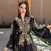 Black & Gold Embroidered Two-Piece Abaya Set With Belt - Elegant Lace Islamic Robe_voghion.com