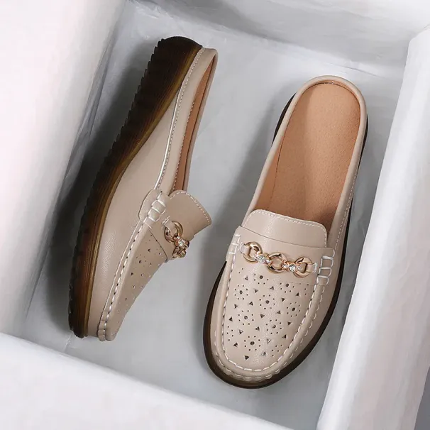 Ādas pilnīgi piemēroti jauni plakani Muller ikdienas liellopa cīpslas apavi ar mīksto zoli perforēti apavi 456_voghion.com