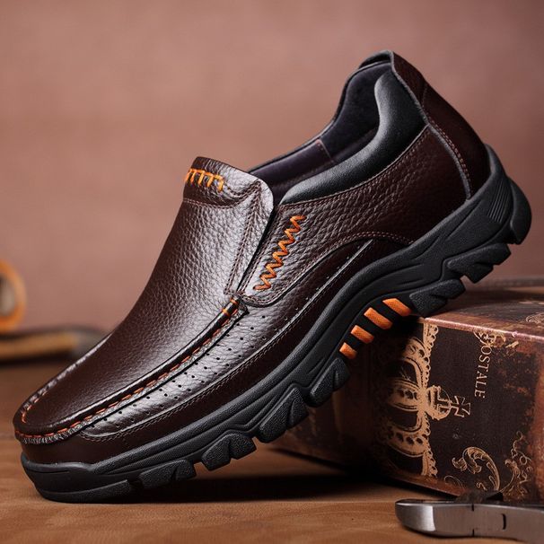 Autumn New Genuine Leather Casual Business Shoes For Men Lightweight Breathable Non-Slip Middle-Aged And Elderly_voghion.com