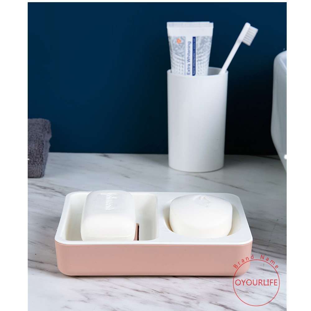 Conjunto de 3 peças para banheiro com 2 compartimentos para saboneteira e porta-esponja, ideal para famílias._voghion.com